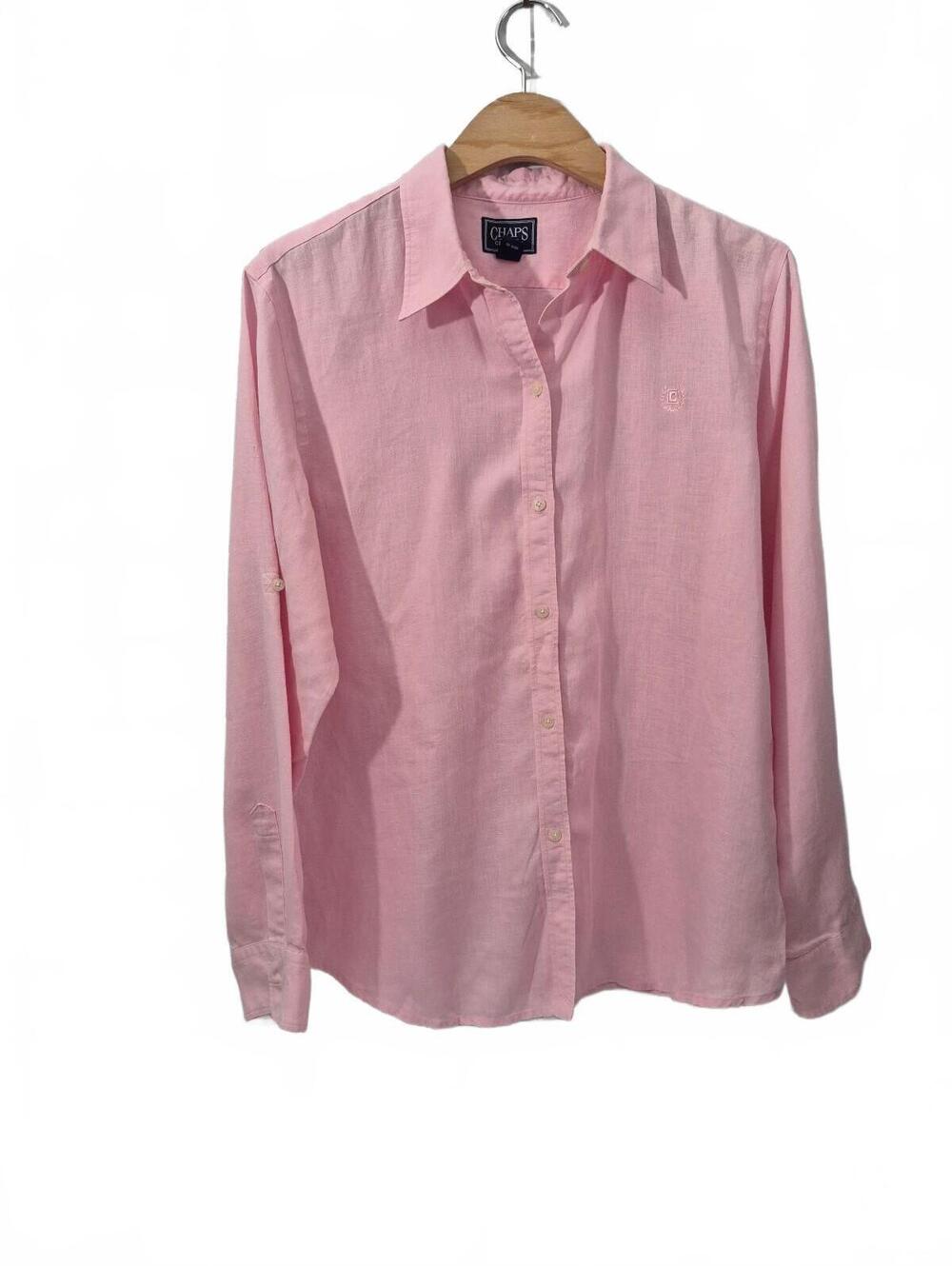 Chaps Classics Women’s Pink 100% Linen Button Down Shirt Size L – Classic